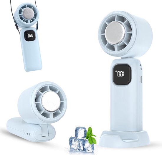 Usb-wiederaufladbarer，tragbarer Mini-ventilator，kleiner Taschenventilator，5 Windstufen，erfrischender Schneeeffekt，blau