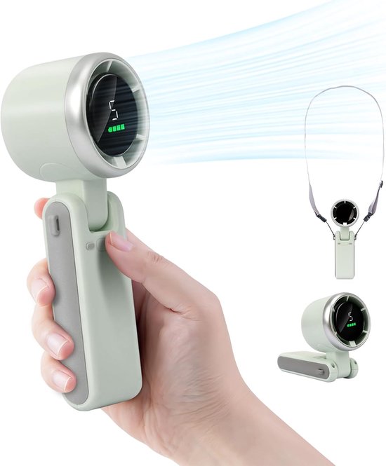 Handventilator Mit Turboleistung (3600 Mah), Led-anzeige, 180° Verstellbar, 5 Geschwindigkeitsstufen, Batteriebetrieben