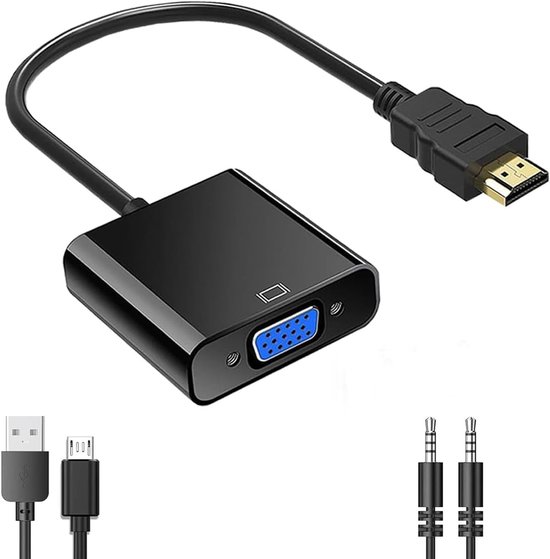 Hdmi-zu-vga-adapter，1080p-videokonverter (stecker Auf Buchse) Mit 3,5-mm-audioanschluss Und Mini-usb-zu-usb-anschluss. Geeignet Für Pc
