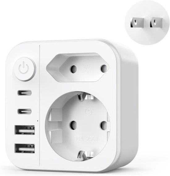 6-in-1 Japan-steckeradapter，2500-w-reiseadapter Für Japan Mit 2 Usb-c- Und 2 Usb-a-anschlüssen，schuko-stecker Auf Typ A