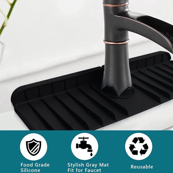 Silikon-wasserhahnmatte/schwammhalter/spülbeckenschutzmatte (2-teilig)/arbeitsplatten-organizer/abtropfmatte Für Die Küc，37 X 14 X 1,5 Cm，silikon