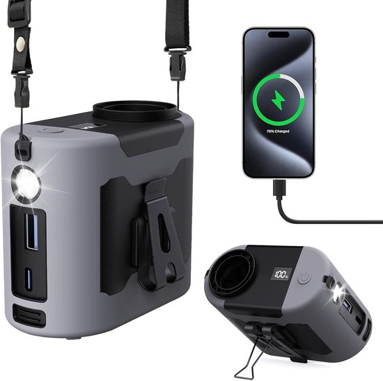 Wiederaufladbarer Gürtelventilator Mit Clip (10000 Mah)，5 Geschwindigkeitsstufen，robustem Manganstahlclip，bis Zu 40 Stunden Laufzeit