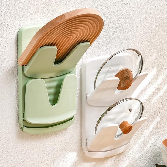 Wandmontierter Topfdeckelständer，topfdeckelhalter Ohne Stanzung，topfdeckelständer Für Den Haushalt，wand-schneidebrettständer (grün + Weiß)