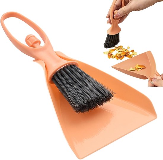 2er-set Mini-reinigungssets In Orange Mit Kehrschaufel Und Besen (15,7 X 11,7 Cm) – Kompakte Reinigungssets Für Schreibtisch, Tastatur Und Auto