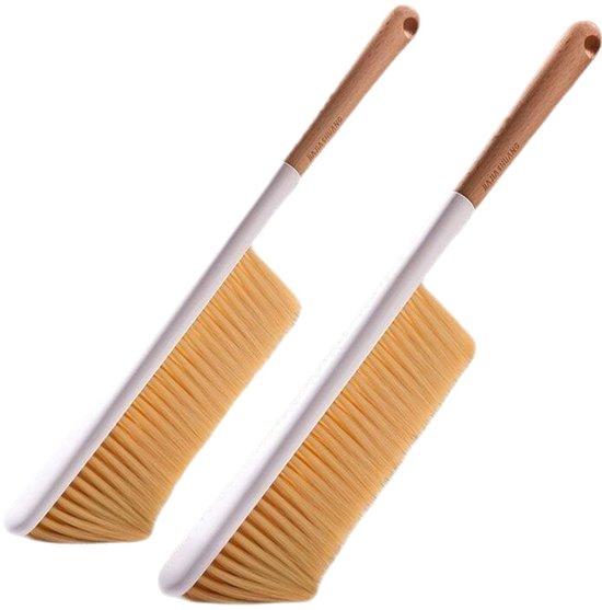 Set Mit 2 Weichen Reinigungsbürsten Mit Holzgriff (40 Cm) – Antistatisch, Für Sofa, Teppich Und Bett, Orange