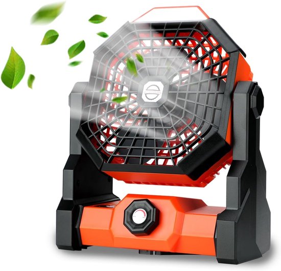 Wiederaufladbarer，tragbarer Campingventilator Mit Led-laterne，270°-drehung，8 Geschwindigkeitsstufen，usb-c-anschluss，orange