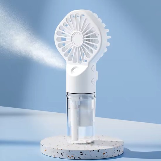 Wiederaufladbarer Handventilator Mit Wassersprühfunktion，tragbarer Hand- Und Tischventilator，klein Und Dennoch Leistungsstark，farbe: Weiß