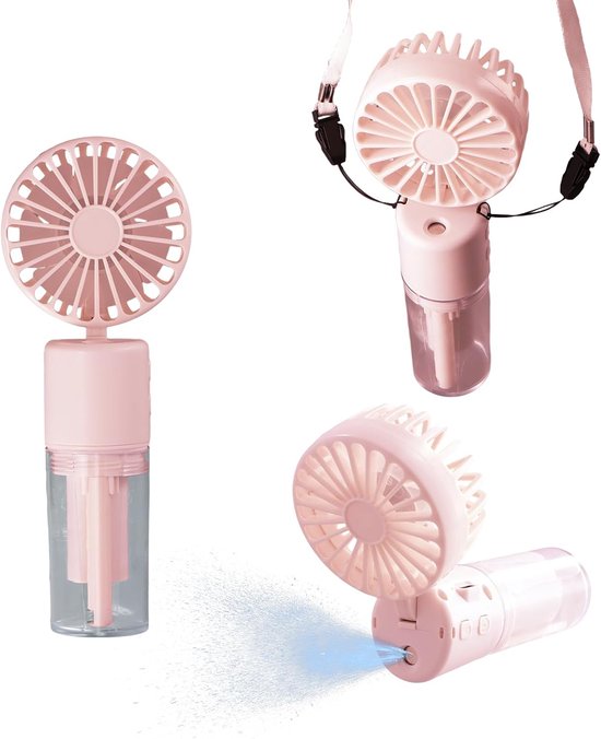 Handventilator，wassernebelventilator，tragbarer Mini-ventilator，800 Mah，usb-aufladung，4 Einstellungen，rosa