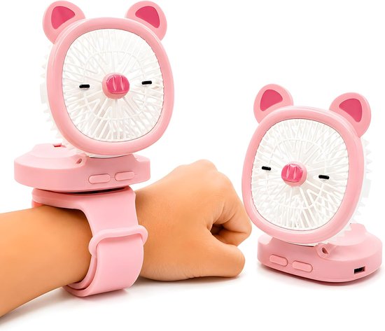 Tragbarer Ventilator Mit Handschlaufe，usb-aufladbar，led-beleuchtung，3 Einstellbare Geschwindigkeiten，für Drinnen Und Draußen (rosa)