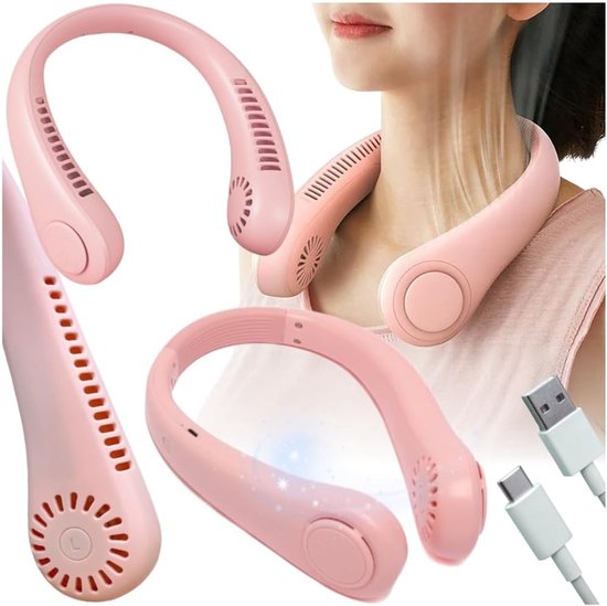 Tragbarer Nackenventilator Mit 3 Geschwindigkeitsstufen，usb-c-mini-nackenventilator，leise Und Flexibel，4 W，pink