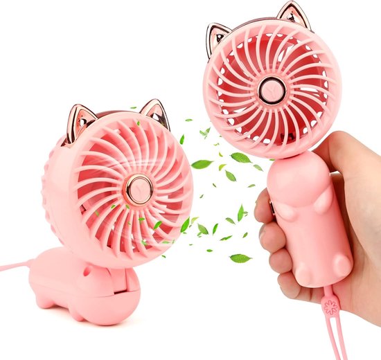 Faltbarer Mini-handventilator – Wiederaufladbarer Usb-ventilator Mit 3 Geschwindigkeitsstufen – Für Büro, Reisen Und Zum Schminken – Rosa