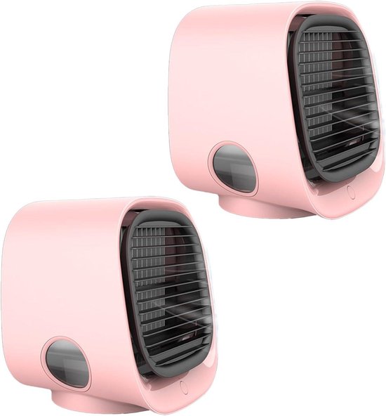 Tragbarer Luftkühler – Mini-klimaanlage – Persönliche Kühlung – Mit Aromatherapie – 300-ml-wassertank – Rosa (2 Stück)