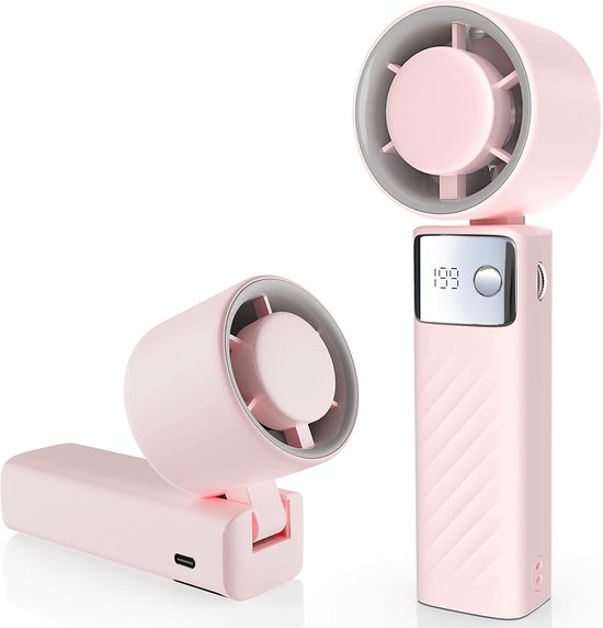 Tragbarer Handventilator Mit Turbofunktion，199 Geschwindigkeitsstufen，led-anzeige，6,4 × 5,3 × 17,7 Cm，rosa