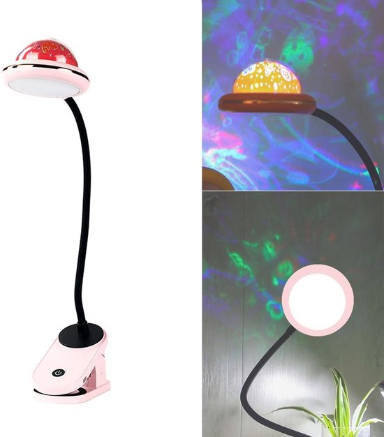 Kinder-klemmlampe – Usb-aufladbar – Sternenprojektion – Rosa