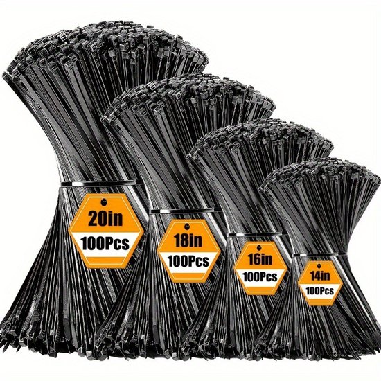 400-teiliges Set Schwarzer Kabelbinder，100/150/200/300 Mm Kabelbinder，uv-beständige Nylon-kabelbinder，verschiedene Größen Für Das Kabelmanagement