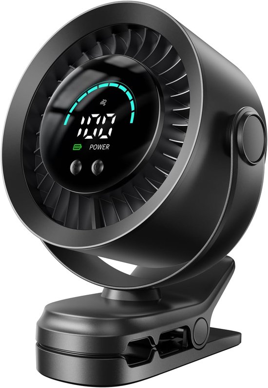 Tragbarer Clip-ventilator，wiederaufladbarer Usb-ventilator Mit 100 Geschwindigkeitsstufen，led-anzeige，reisen (schwarz)