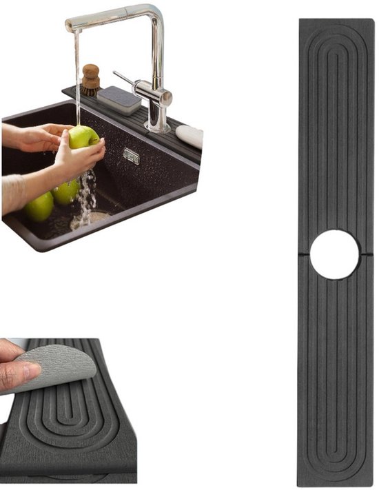 1 Stück，silikon-wasserhahnmatte，abtropfmatten-organizer，schwarz，60 X 10 Cm，spritzschutz Für Spülbecken，küchenarbeitsplatten-zubehör