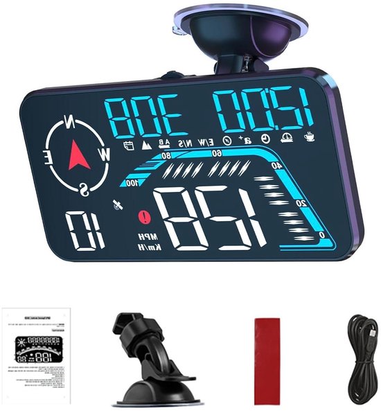 Gps-autotacho – Head-up-display – Sicheres Fahren – Geschwindigkeitswarnung – 9,5 Cm Breit – Schwarz