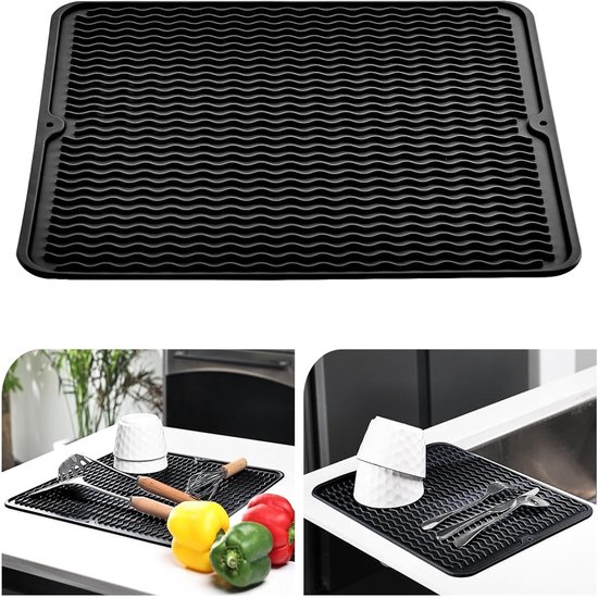 Abtropfmatte – Silikon – Hitzebeständig – Rutschfest – Spülmatte – Küchentrockenmatte – Schwarz – 30 X 40 Cm – 1 Stück