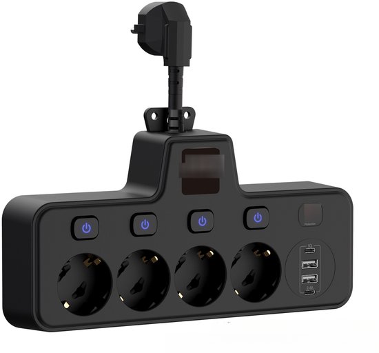 Steckdosenadapter Mit Touch-nachtlicht，2 Usb-c-anschlüssen，2 Usb-anschlüssen，mit Überspannungsschutz，schwarz，geeignet Für Zuhause Und Büro