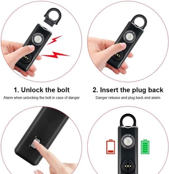 Persönlicher Alarm-schlüsselanhänger 130 Dezibel，wiederaufladbar Mit Led-licht，kompakt Und Tragbar，kinder Und Hilfsbedürftige (schwarz，1 Stück)
