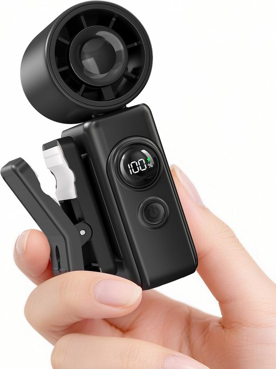 Handventilator – Tragbarer Turboventilator – Usb-aufladbar – Mit 360°-clip Und Led-anzeige – 4 Geschwindigkeitsstufen – Schwarz