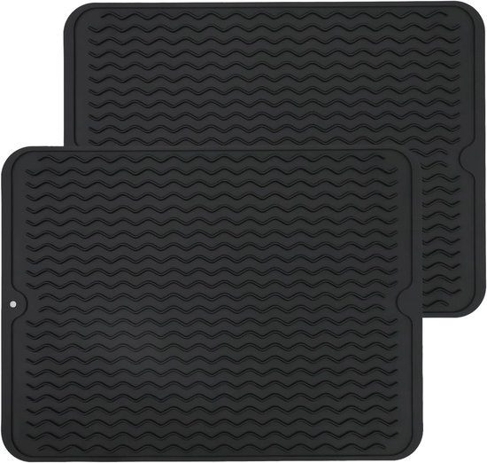 Silikon-abtropfmatte 40 X 30 Cm – 2 Stück – Rutschfester Abtropfkorb Für Die Spüle – Spülmaschinenfest – Schwarzes Küchenzubehör