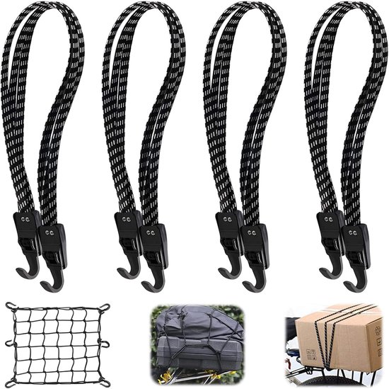 Verstellbare Gepäckträger-spanngurte, 4-teilig – Fahrrad- Und Motorrad-spanngurte Mit Haken 60 Cm – 110 Cm, Schwarz