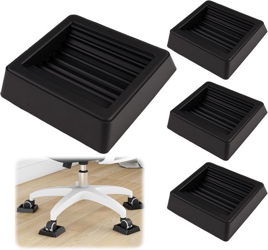 4 Rutschfeste Möbelgleiter，schwarz，8 X 8 Cm，anti-rutsch-rollenstopper，gummi-möbelradstopper，rutschfeste Möbelrollen