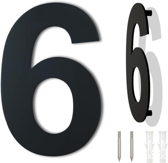 Hausnummer Aus Schwarzem Edelstahl，25,4 Cm，nummer 6，schwebende Hausnummer，hausnummer Aus Metall，hausnummer Für Den Außenbereich，3d-hausnummer