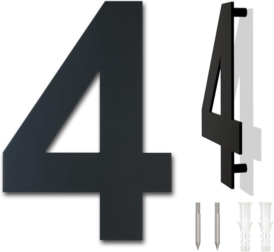 Hausnummer Aus Schwarzem Edelstahl，25,4 Cm，nummer 4，schwebende Hausnummer，hausnummer Aus Metall，hausnummer Für Den Außenbereich，3d-hausnummer