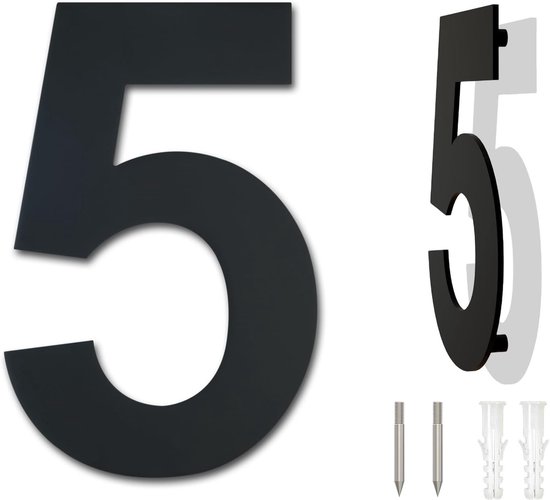 Hausnummer Aus Schwarzem Edelstahl，25,4 Cm，nummer 5，schwebende Hausnummer，3d-hausnummer，minimalistisches Design