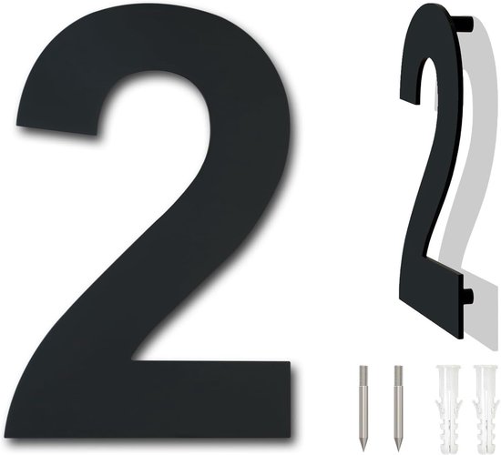 Hausnummer Aus Schwarzem Edelstahl，25,4 Cm，nummer 2，schwebende Hausnummer，hausnummer Aus Metall，hausnummer Für Den Außenbereich，3d-hausnummer