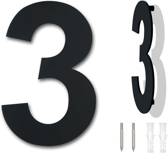 Hausnummer Aus Schwarzem Edelstahl，25,4 Cm，nummer 3，schwebende Hausnummer，hausnummer Aus Metall，hausnummer Für Den Außenbereich，3d-hausnummer
