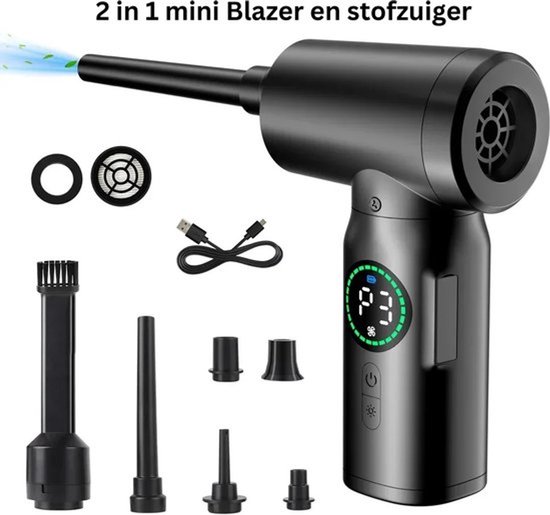 Akku-turboventilator – Mini-gebläse Und Staubsauger In Einem – Tragbare Druckluftpistole – 100 W – 5000 U/min – Schwarz