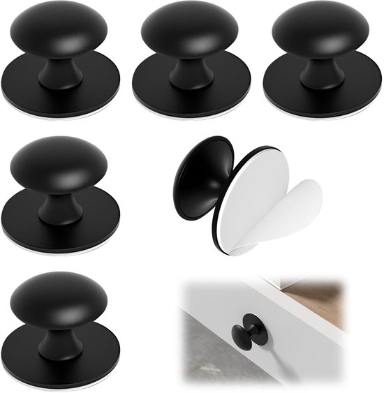 Dailygoody – Selbstklebende Schrankknöpfe – Runde Möbelknöpfe – Einfach Anzubringen – Schwarz – Küche Und Bad – Modern – 6 Stück
