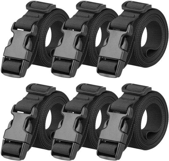 Koffergurt – Verstellbar – 6-teilig – Schwarz – Nylon – 1,5 M