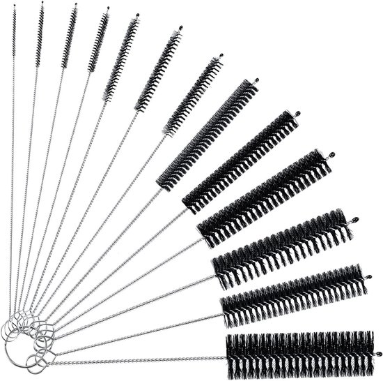 Reinigungsbürsten-set – Flexible Flaschenbürsten – Reinigen Kleiner Öffnungen – Spülmaschinenfest – 13-teilig – 20 X 7 X 2,5 Cm – Schwarz