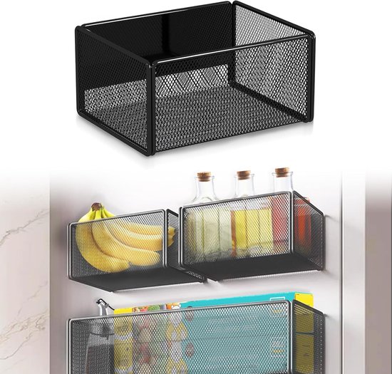 Magnetisches Gewürzregal – Küchenorganizer – Kühlschrankaufbewahrung – Starker, Breiter Magnet – 15,7 X 12 X 7,7 Cm – Schwarz
