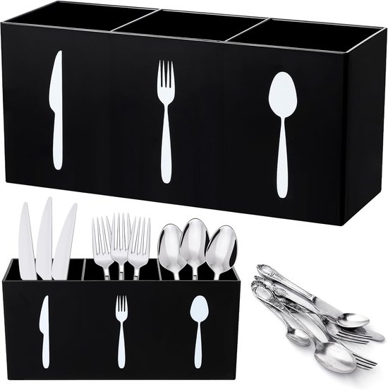 Besteckkasten Aus Acryl，silberner Besteckhalter，3-teilige Besteckaufbewahrungsbox，geeignet Für Schränke，für Restaurants (schwarz)