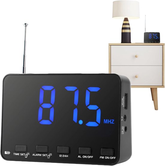 Radiowecker Fürs Schlafzimmer – Fm-radiowecker – Für Den Täglichen Gebrauch – Automatische Zeitsynchronisation – 97 Cm – Schwarz