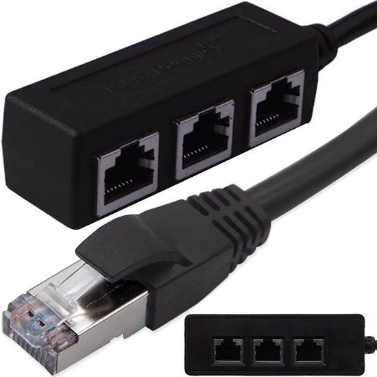Lan-splitter – Ethernet-adapter – Netzwerk-extender – 1 Auf 3 Ports – 31,5 Cm – Schwarz