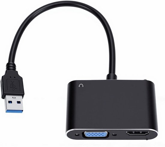 Usb-zu-vga-adapter – Video-expander – Bildschirmvergrößerung – Dual-screen-unterstützung – Full Hd 1080p – Schwarz
