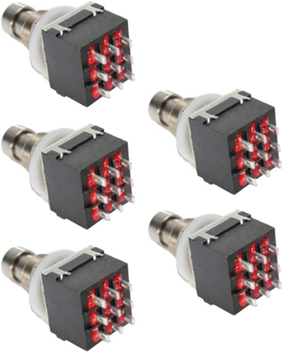 5 Stück 3pdt 9-pin Druckknopf-fußschalterbox Stomp Gitarreneffektpedal-fußschalter True Bypass Metallschalter Schwarz