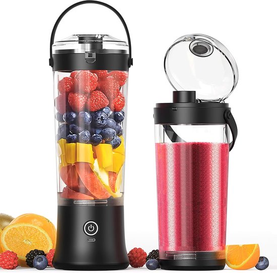 Tragbarer Mixer – Mini-entsafter – Für Frische Getränke – Leistungsstarke 6 Klingen – 500 Ml Fassungsvermögen – Schwarz