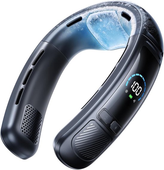 Tragbarer Nacken-ventilator/klimagerät Mit Großer Kühlfläche, Bis Zu 22 Stunden Kühlzeit, 100 Geschwindigkeitsstufen, 6000 Mah Akku, Büro/reisen (schwarz)