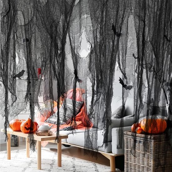 3-teiliges Halloween-türvorhangset，gruseliger Stoff，dekorative Vorhänge，halloween-stoff，für Drinnen Und Draußen，3-teilig Schwarz
