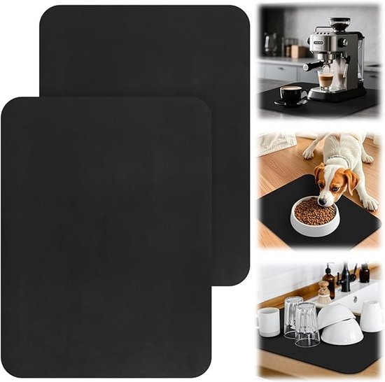 Abtropfmatte 40x30 Cm - 2 Stück - Schwarz - Rutschfest - Schnelltrocknend