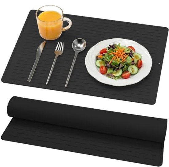 Silikon-abtropfmatte Mit Integrierten Rillen, 30 X 40 Cm, Rutschfest, Hitzebeständig, Spülmaschinenfest – Schwarz