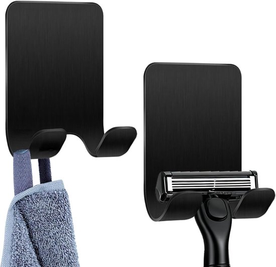 Rasiererhalter Für Die Dusche (2 Stück)，schwarz，edelstahl，selbstklebende Haken，kein Bohren Erforderlich